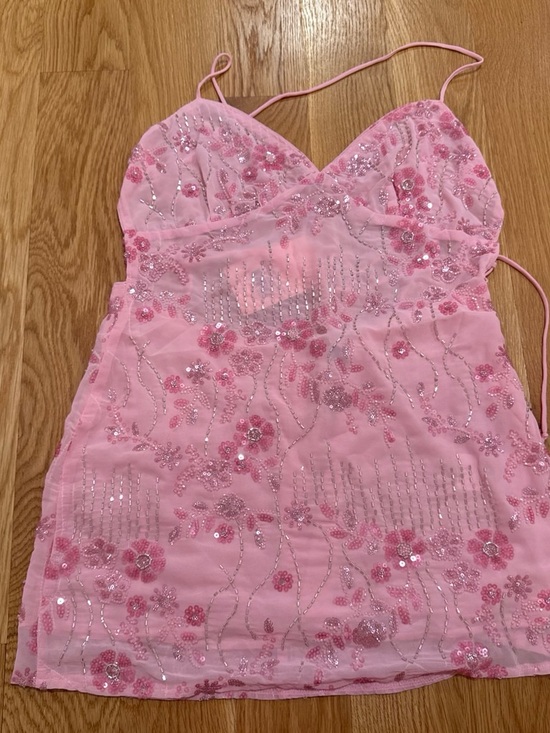 Peppermayo Dresses & Skirts - Peppermayo Pink Sequin Embroidered Slip Dress